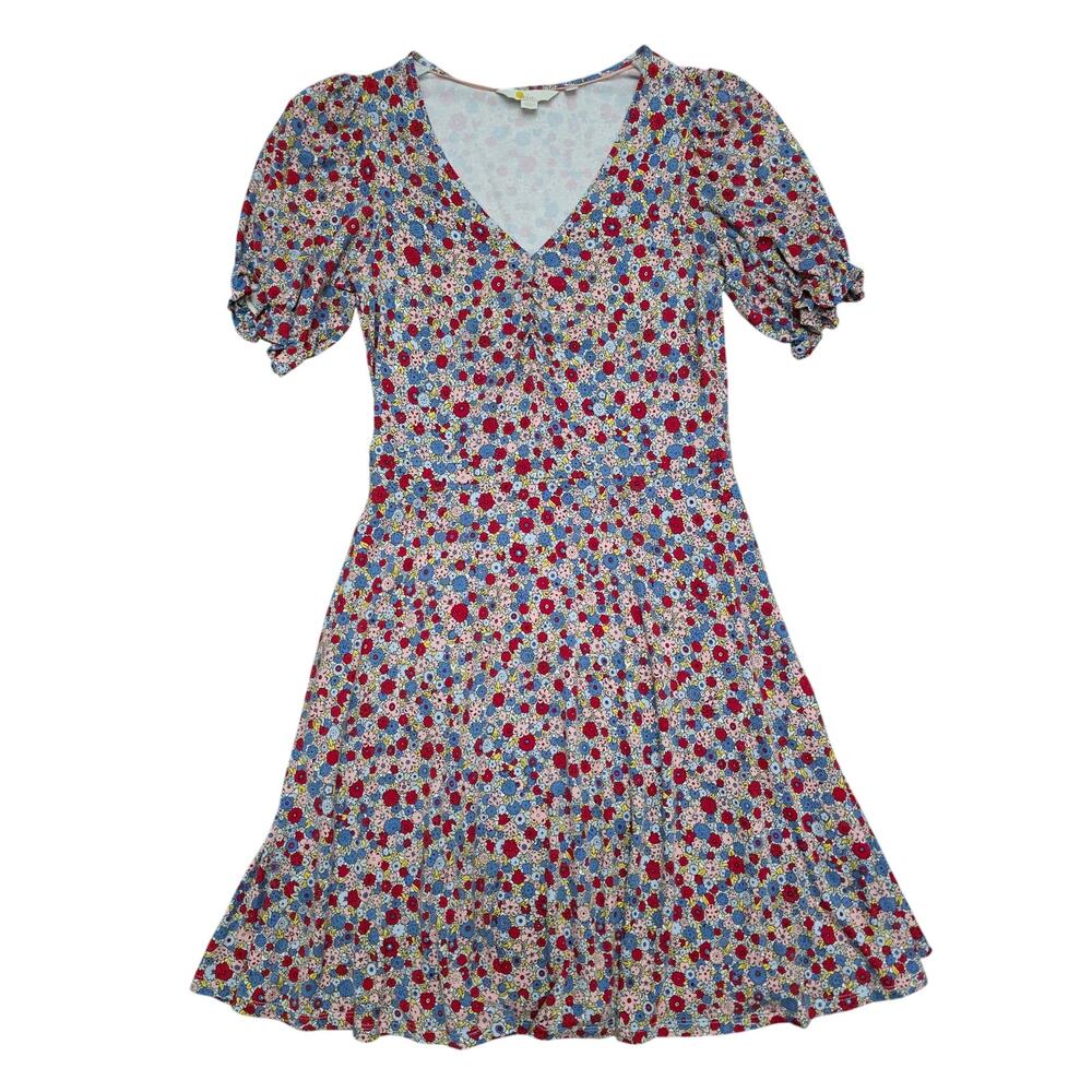 Boden V-Neck Jersey Dress Riviera Blue Floral Print Size 4R